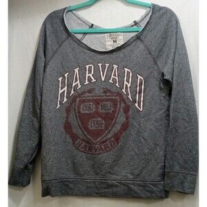 Harvard Scoop Distressed Neck Long Sleeve Sweatshirt Women's Medium Gray Red